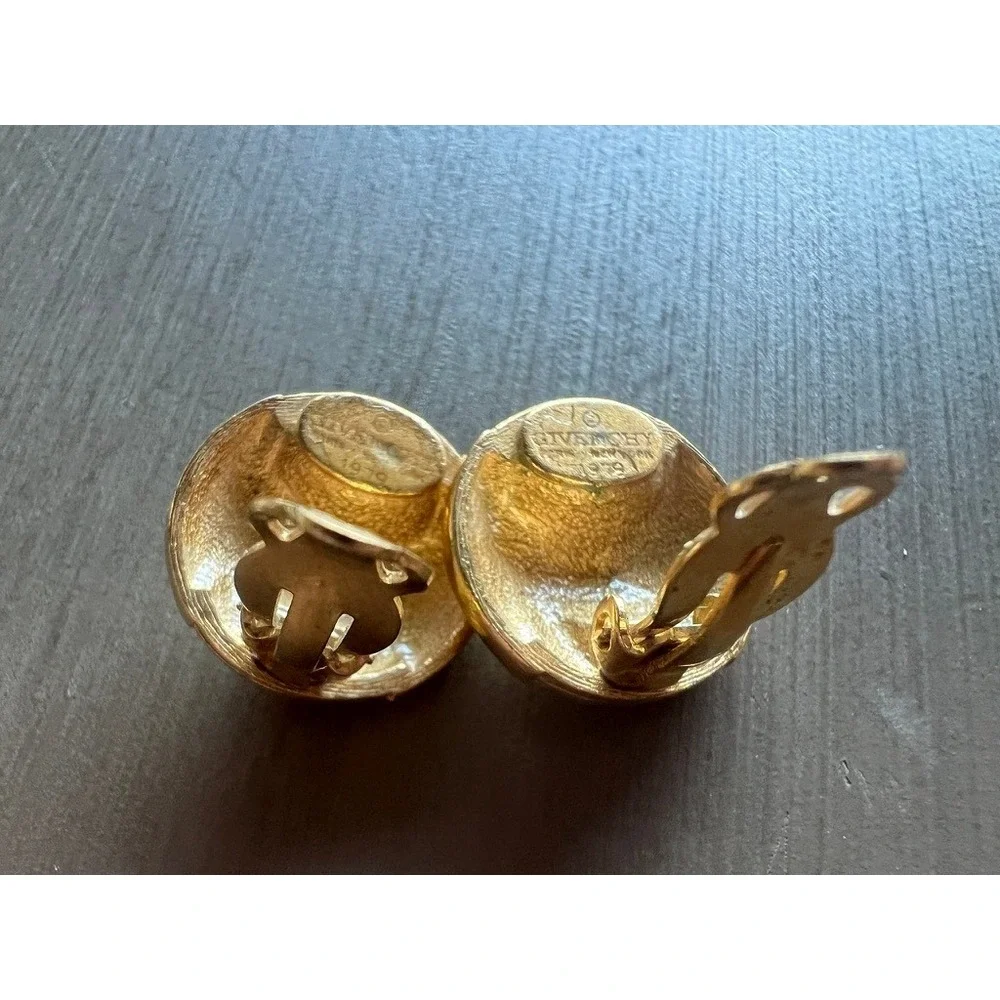 Givenchy Clip-On Earrings Gold 1979 Vintage Domed Faceted Studs Retro Glam Chic